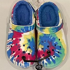 Faux Fur Lined Crocs Clogs Mens 4 5 6 White Tie Dye New!